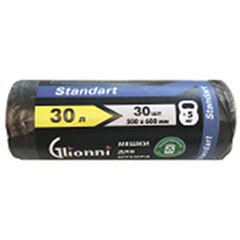 Мешки для мусора "GLIONNI STANDART" ролик черные 7 мкр. 30 литров 30 шт./скидки не действуют/(50)