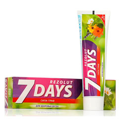 Зубная паста "REZOLUT 7 DAYS" комплексная для здоровых десен сила трав 100 мл.(24)