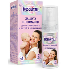 Средство от насекомых "MOSQUITALL" молочко-спрей "нежная защита для младенцев от 3 месяцев и беременных женщин от комаров 100 мл /07-126/.(6)