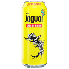 Напиток энергетический "JAGUAR WILD" желтый газированный безалкогольный вкус тропических фруктов банка 0,45 л.(12)
