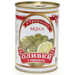 Оливки "ПРИНЦЕССА ВКУСА" с лимоном ж/б (ключ) 300 мл.(12)