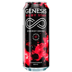 Напиток энергетический "GENESIS RUBY STAR" газированный безалкогольный рубиновая звезда банка 0,5 л.(12)