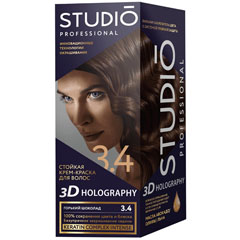 Краска для волос "STUDIO 3D HOLOGRAPHY" 3.4 горький шоколад 1 шт./скидки не действуют/(6)