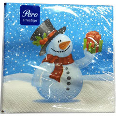 Салфетки бумажные "PERO" новогодние снеговик с подарком 33*33 см 20 шт./скидки не действуют/(12)