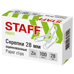 Скрепки канцелярские "STAFF" 28 мм оцинкованные 100 шт.(10)
