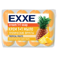 Мыло туалетное "EXXE" 1+1 тропические фрукты полосатое оранжевое 4*75 гр 300 гр.(12)