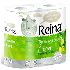 Бумага туалетная "REINA" барашка двухслойная яблоко 4 шт./скидки не действуют/(12)