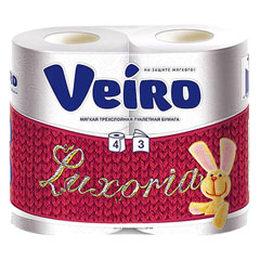 Бумага туалетная "VEIRO LUXORIA" 3-х слойная белая 4 шт.(10)