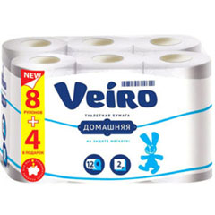 Бумага туалетная "VEIRO" двухслойная белая домашняя 12 шт./скидки не действуют/(4)