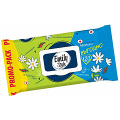 Салфетки влажные "EMILY STYLE" ромашка с крышкой 120 шт (промо+20% бесплатно).(14)
